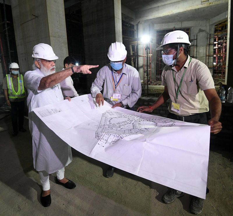 PM Modi visits new Parliament construction site at night bmm