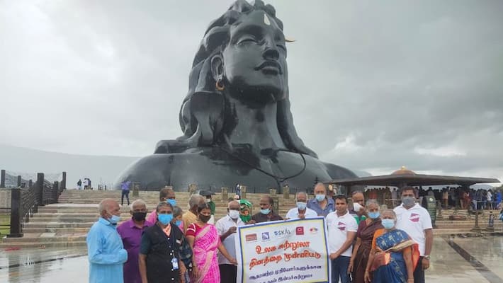 unsupported old age people worship adiyogi on world tourism day unsupported old age people worship adiyogi on world tourism day