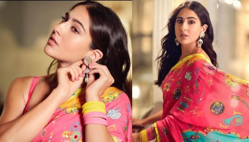 sara ali khan in pink saree