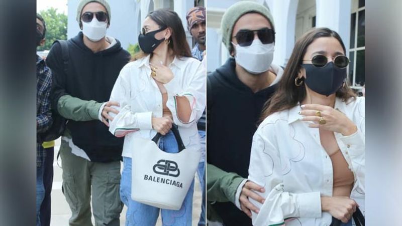 Ranbir Kapoor protects Alia Bhatt as fans surround them for selfie at Jodhpur airport