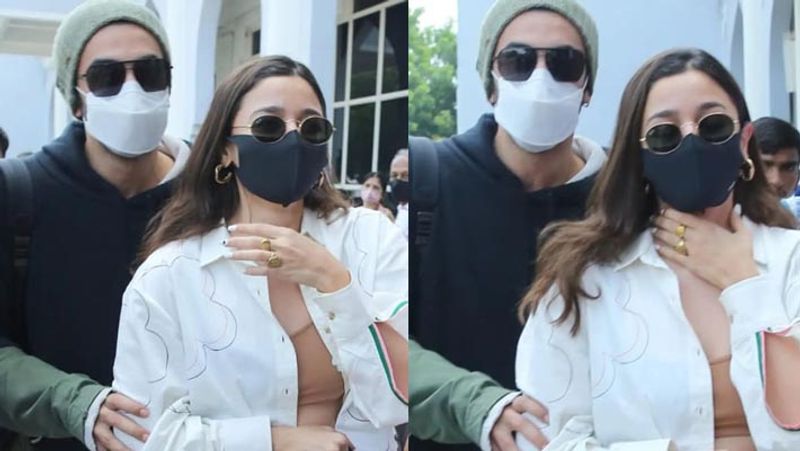 Ranbir Kapoor protects Alia Bhatt as fans surround them for selfie at Jodhpur airport