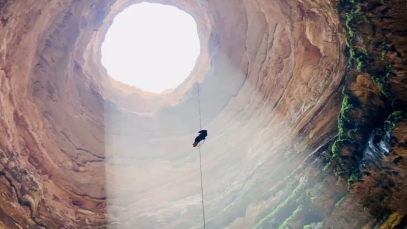 oman cavers expedition at the well of hell in Yemen