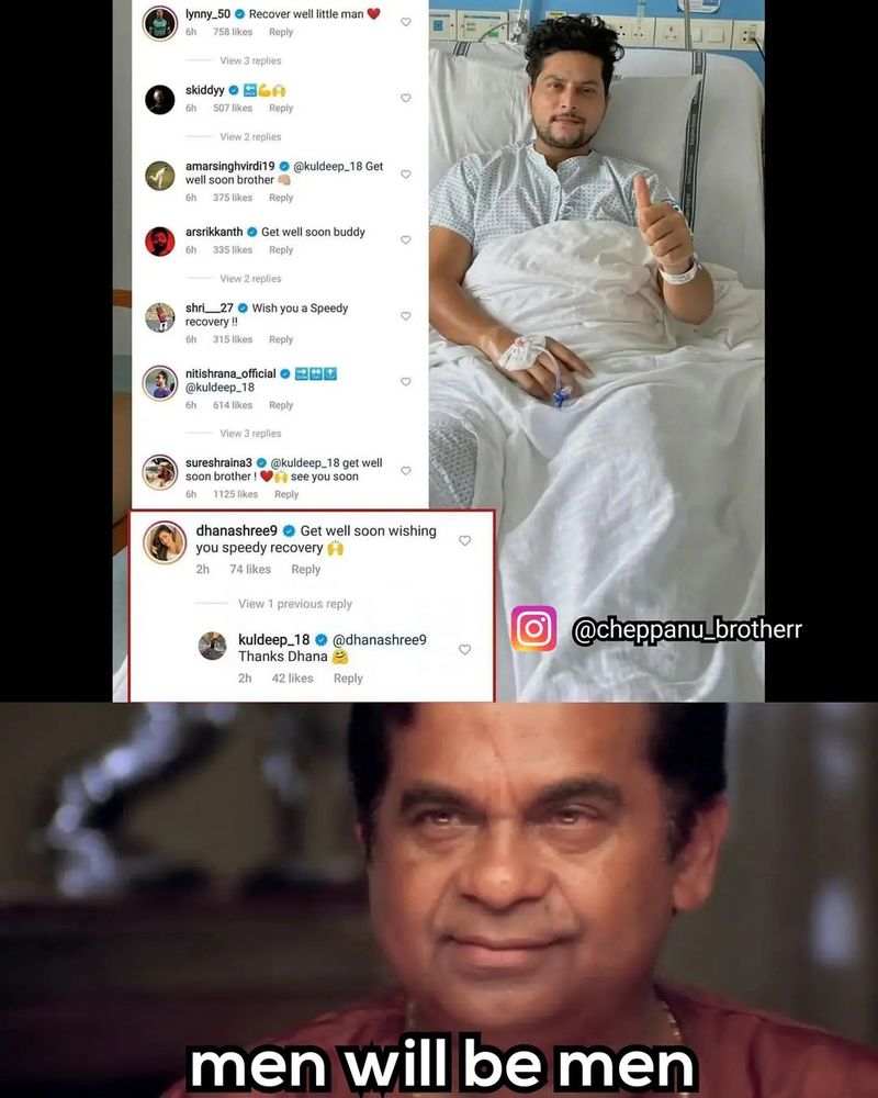 IPL 2021: men will be men memes viral on Kuldeep yadav after his only reply to dhanasree
