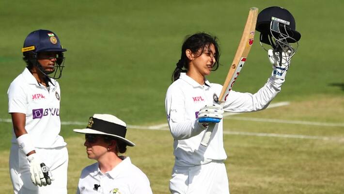 INDW vs AUSW Pink Ball Test Day 2 Smriti Mandhana hits Maiden Test Hundred INDW vs AUSW Pink Ball Test Day 2 Smriti Mandhana hits Maiden Test Hundred