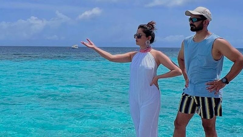 rubina dilaik flaunts her curves in red bikini actress enjoying vacation with husband in Maldives