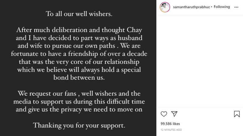 Samantha confirms separation from husband Naga Chaitanya