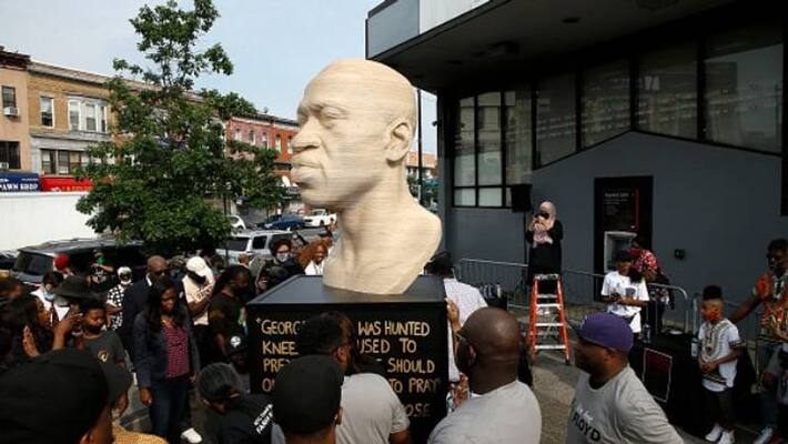 George Floyd memorial statue defaced George Floyd memorial statue defaced