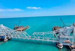 Indian Railways first vertical lift sea bridge at rameswaram see photo of pamban bridge