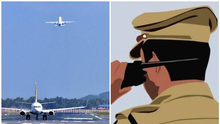 Kerala Police check inside a flight at Trivandrum Inter National Airport Kerala Police check inside a flight at Trivandrum Inter National Airport