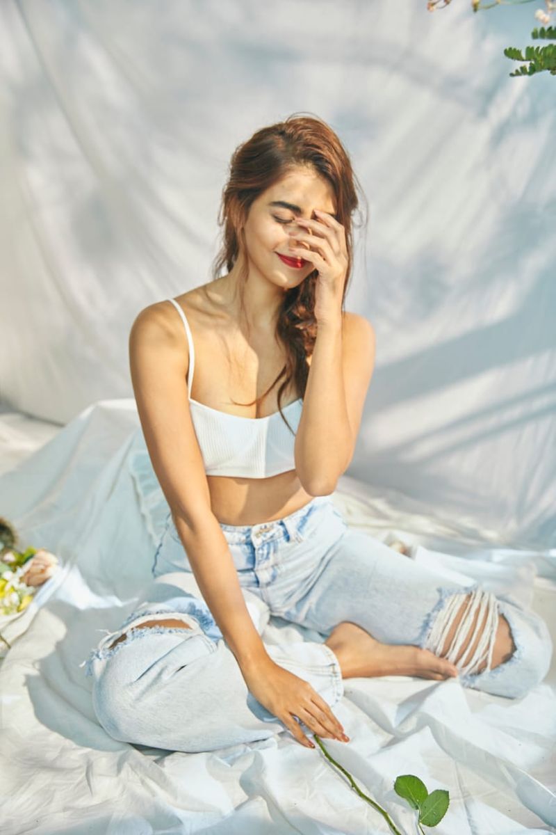 heroin pooja hegde feeling shy as she poses in inner wear