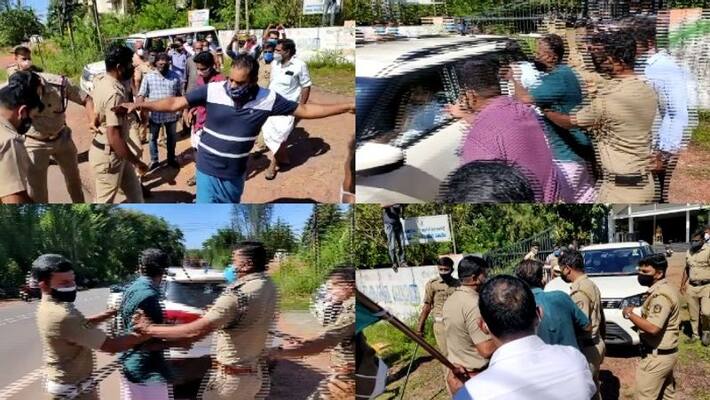 Congress workers scuffle at Pilicode Chennithala Program canceled Congress workers scuffle at Pilicode Chennithala Program canceled