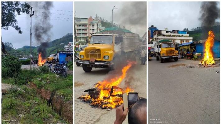 Youth narrow escape from burning motorcycle at munnar Youth narrow escape from burning motorcycle at munnar