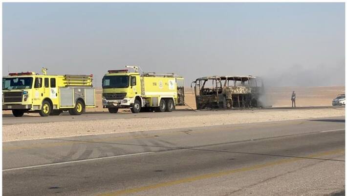 bus catches fire in Saudi Arabia while carrying expatriates including malayalis from UAE bus catches fire in Saudi Arabia while carrying expatriates including malayalis from UAE