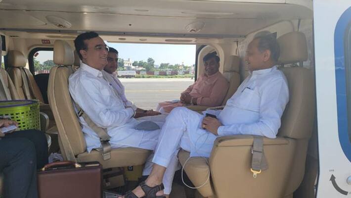 Rajasthan CM Ashok Gehlot Sachin Pilot First Time after Controversy in Same helicopter to campaign in by election meeting Rajasthan CM Ashok Gehlot Sachin Pilot First Time after Controversy in Same helicopter to campaign in by election meeting