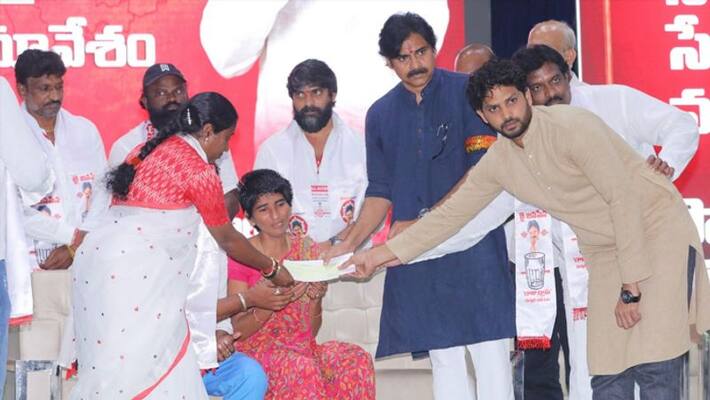 janasena chief pawan kalyan handed cash cheque to saidabad girl family janasena chief pawan kalyan handed cash cheque to saidabad girl family