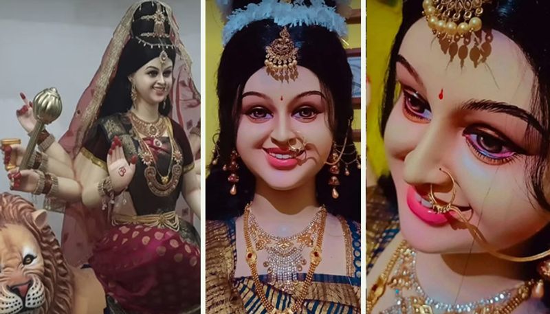 Madhya Pradesh news Navratri 2021 chhindwara artist made a smiling living durga maa idol viral on social media