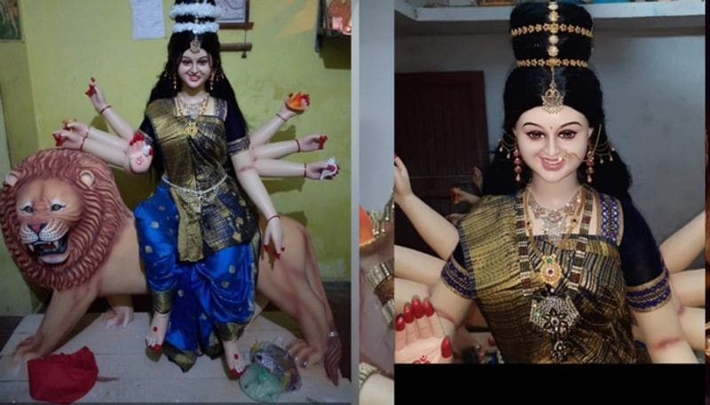 Madhya Pradesh news Navratri 2021 chhindwara artist made a smiling living durga maa idol viral on social media