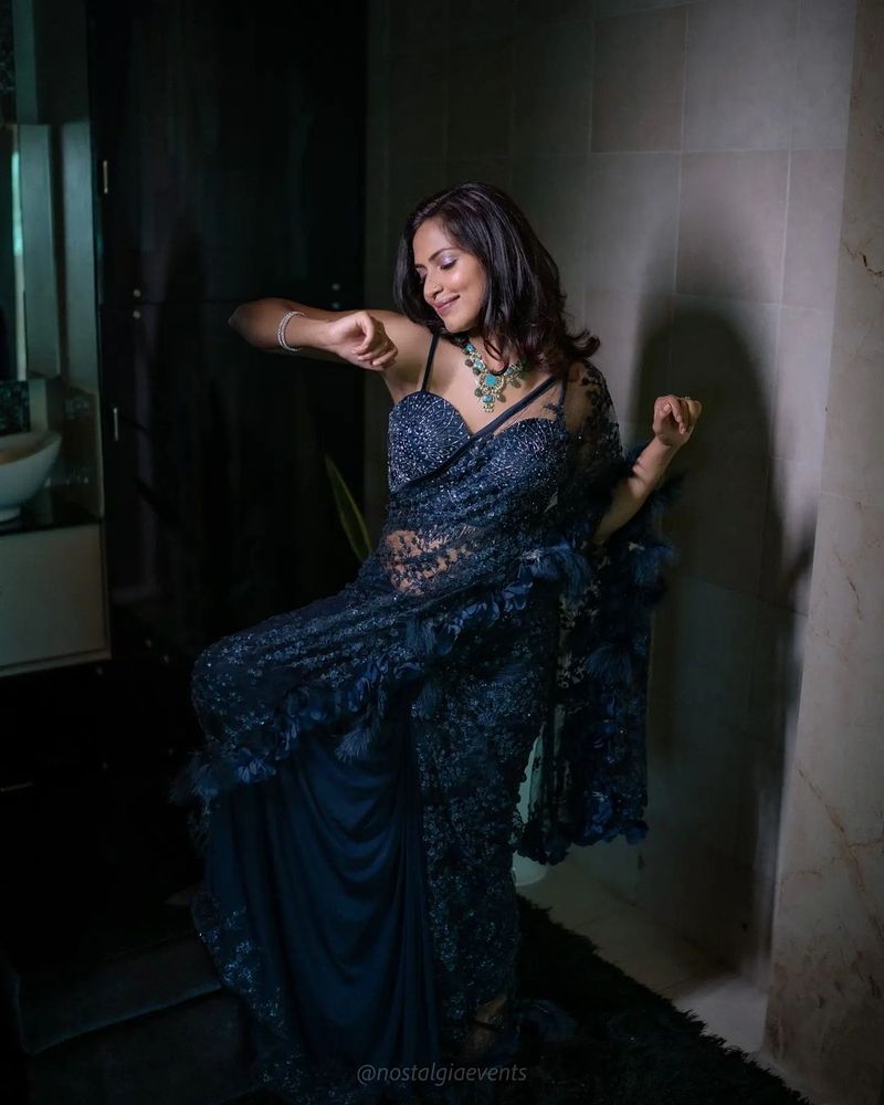 Actress amalapaul black color transparent saree stunning photos gone viral