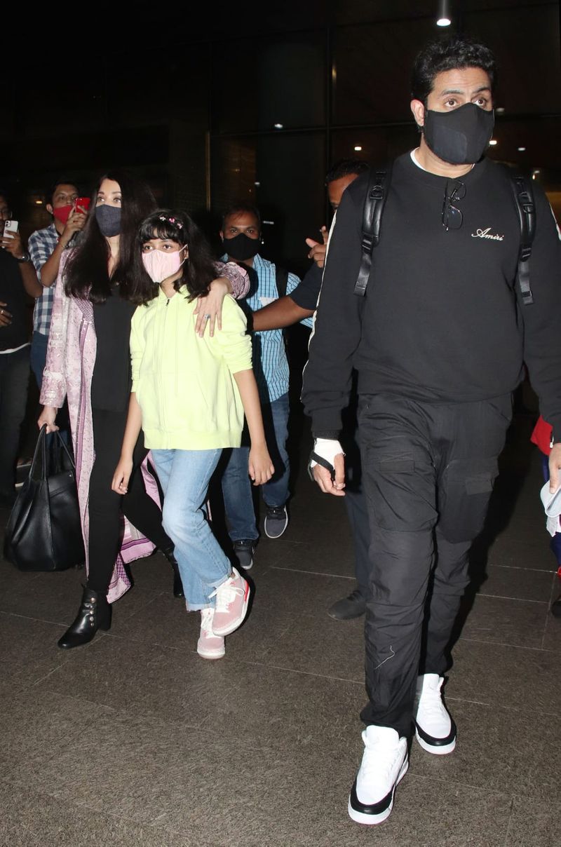 Aishwarya Rai with Abhishek Bachchan and daughter return from trip