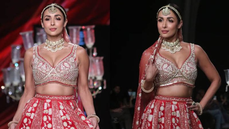 Bollywood actress Malaika Arora set the ramp on fire in red lahenga set in lakme fashion week BRD