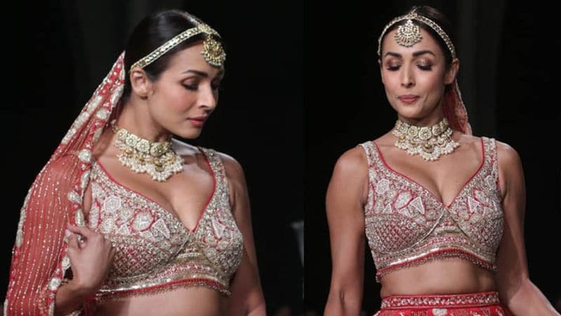 Bollywood actress Malaika Arora set the ramp on fire in red lahenga set in lakme fashion week BRD