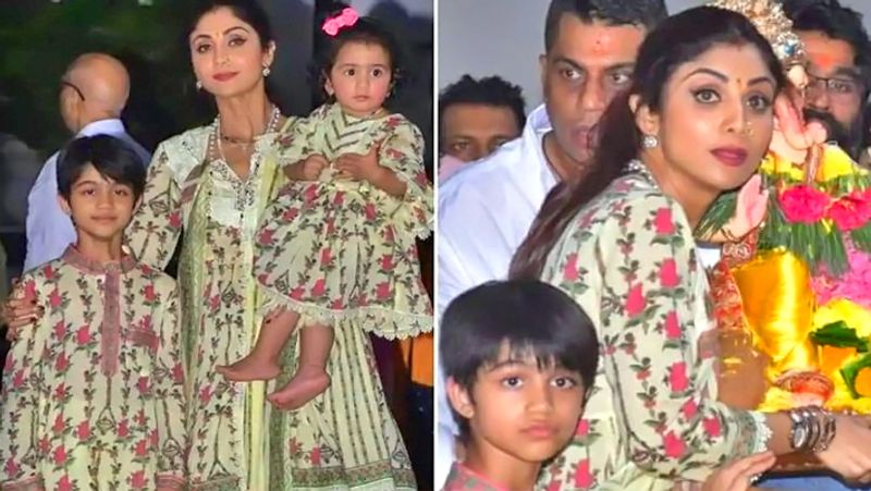 Shilpa Shetty Daughter Sameesha and Son Viaan Raj Kundra worshiped Durga Pooja at Navratri