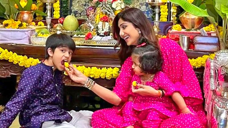 Shilpa Shetty Daughter Sameesha and Son Viaan Raj Kundra worshiped Durga Pooja at Navratri