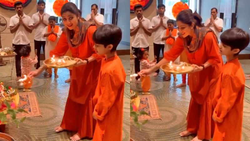 Shilpa Shetty Daughter Sameesha and Son Viaan Raj Kundra worshiped Durga Pooja at Navratri