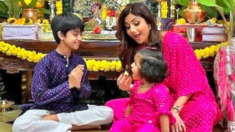 Shilpa Shetty Daughter Sameesha and Son Viaan Raj Kundra worshiped Durga Pooja at Navratri