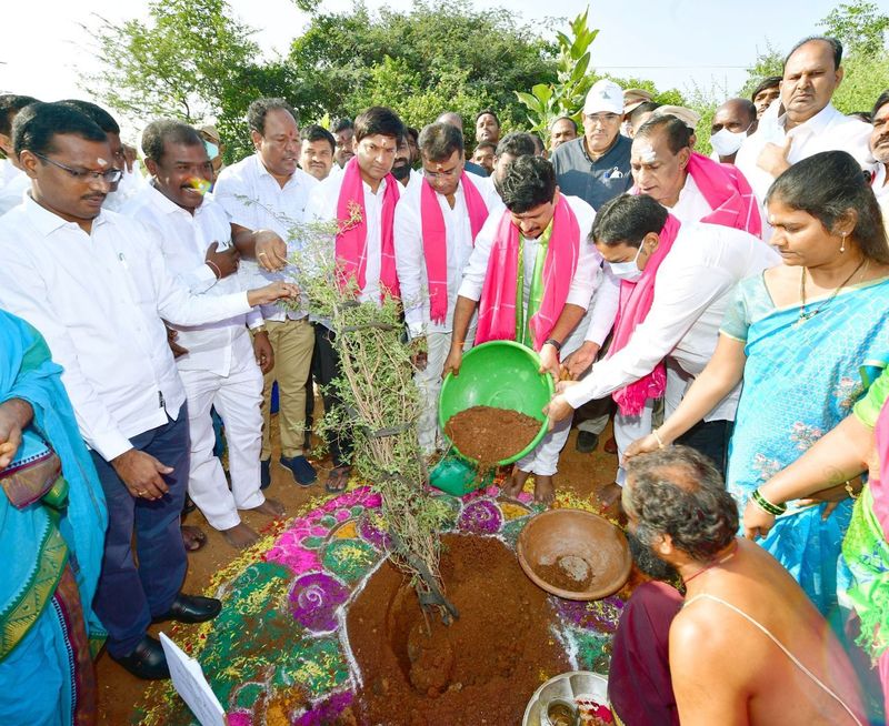 TRS MP Ssantosh, minister malla reddy jammi plant plantation in keesaragutta