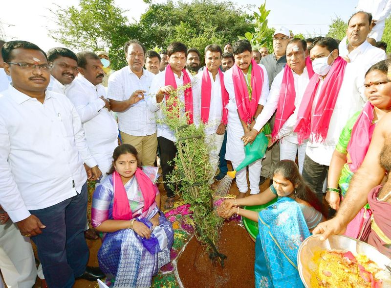 TRS MP Ssantosh, minister malla reddy jammi plant plantation in keesaragutta