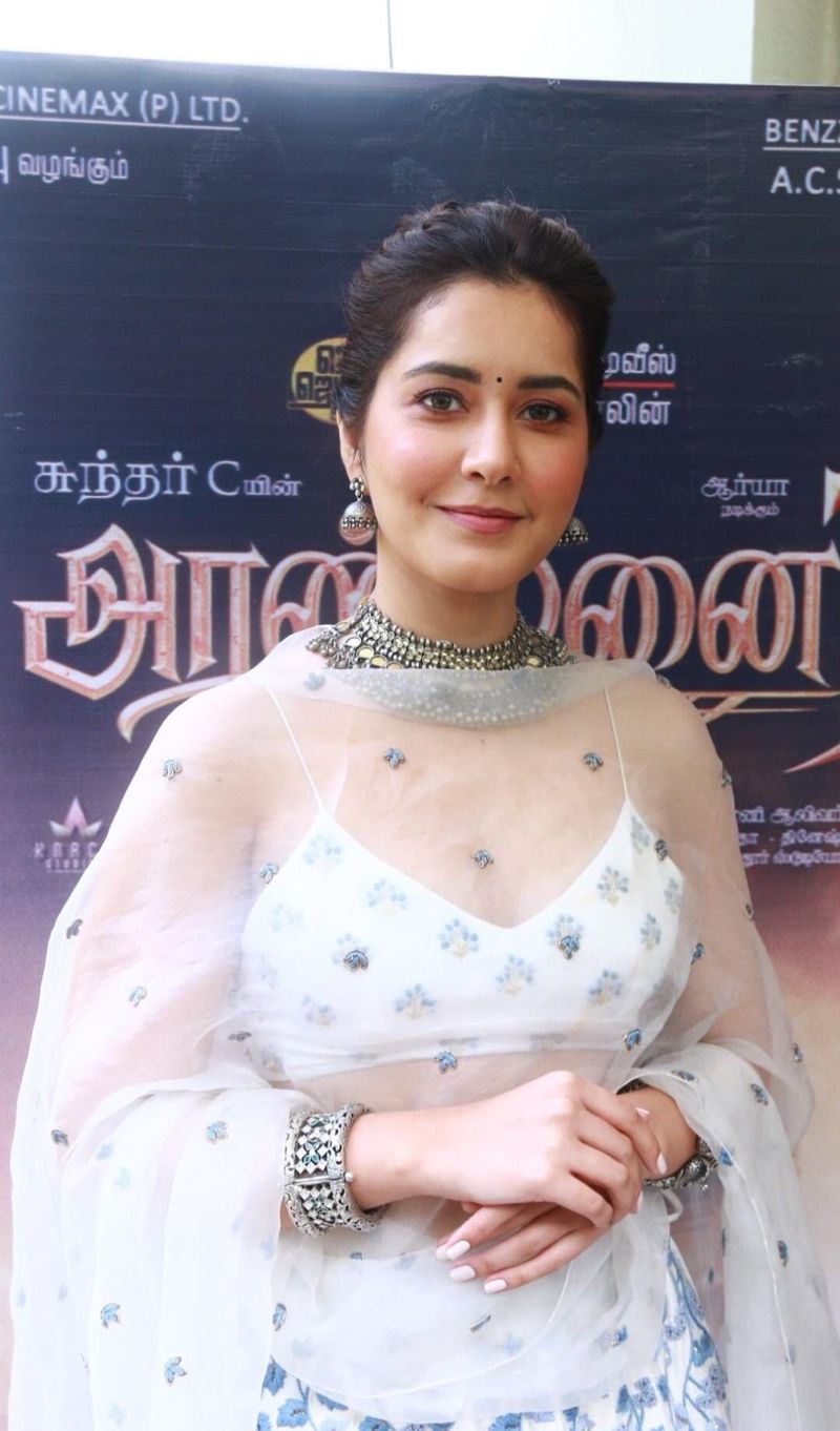 raashi khanna cleavage show with transparent dress netizens mind block