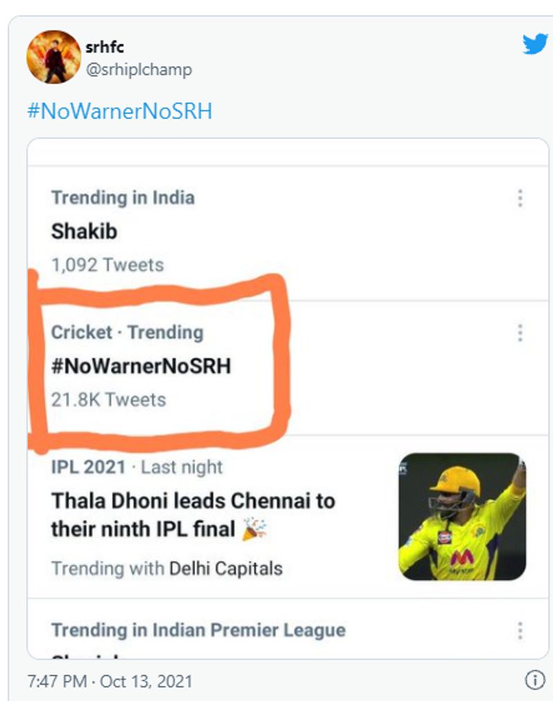 IPL 2021 SRH fans started campaign to retain David Warner in IPL 2022 Auction