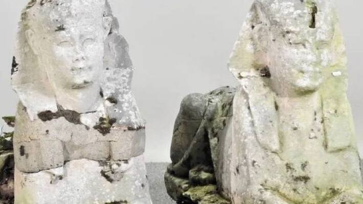 Stone sphinx statues auctioned for two crore Stone sphinx statues auctioned for two crore
