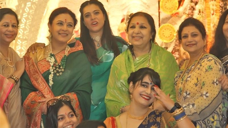 Durga puja 2021 kajol celebrates durga nabami with her family Photos goes Viral BRD