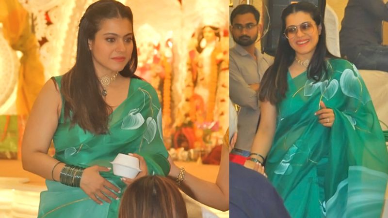 Durga puja 2021 kajol celebrates durga nabami with her family Photos goes Viral BRD