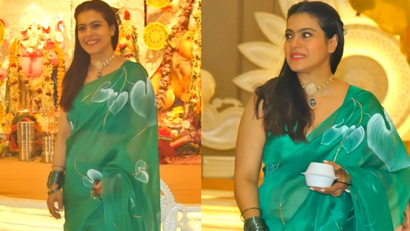 Durga puja 2021 kajol celebrates durga nabami with her family Photos goes Viral BRD