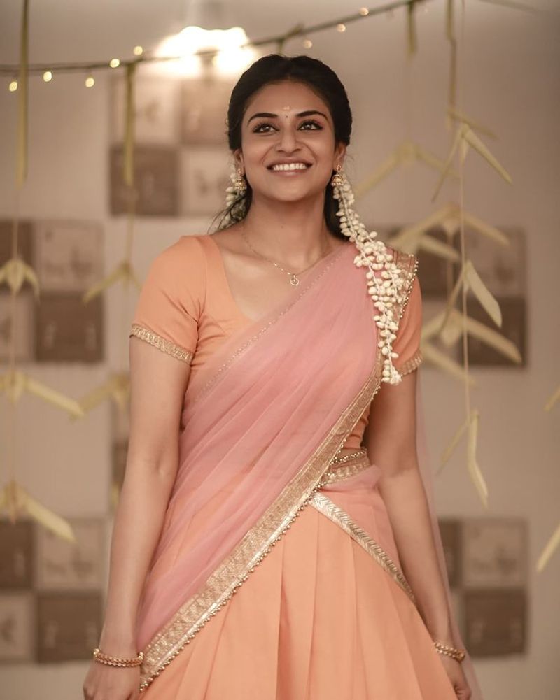 Elegant version of Actress Indhuja half saree look latest photos