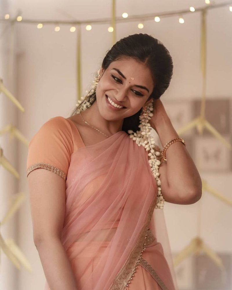 Elegant version of Actress Indhuja half saree look latest photos