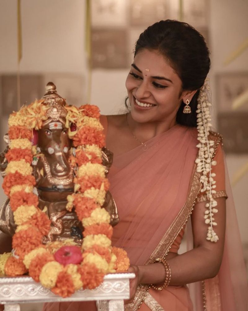 Elegant version of Actress Indhuja half saree look latest photos