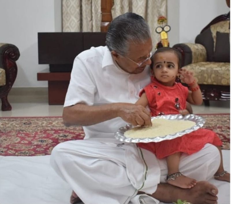 Vijayadashami Kerala CM Pinarayi vijayan initiates kids into world of letters on vidyarabham dpl