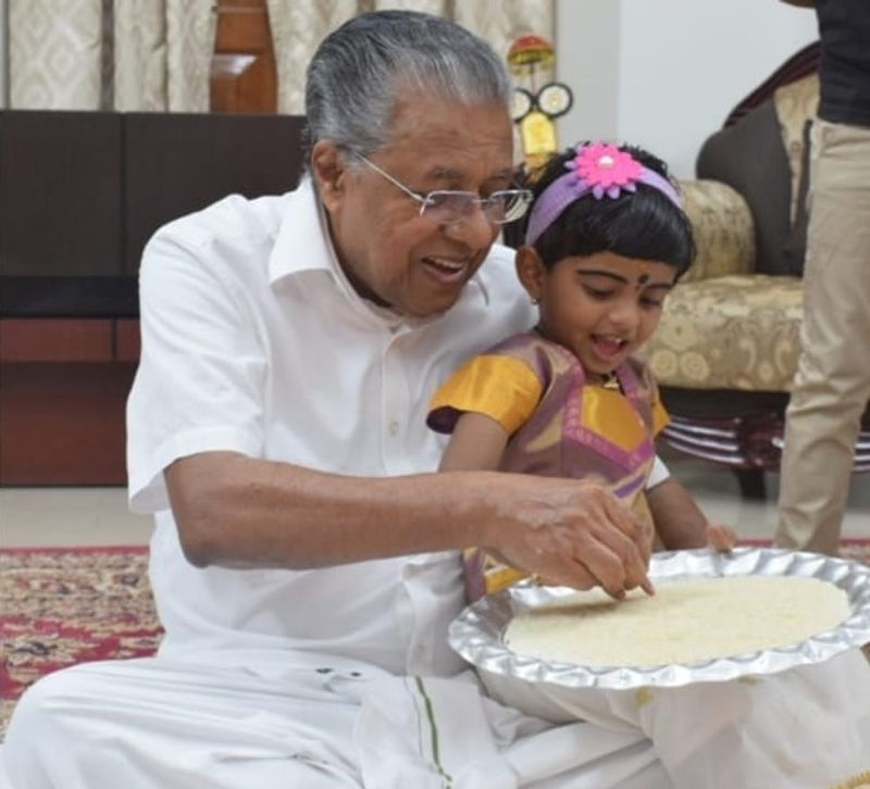 Vijayadashami Kerala CM Pinarayi vijayan initiates kids into world of letters on vidyarabham dpl