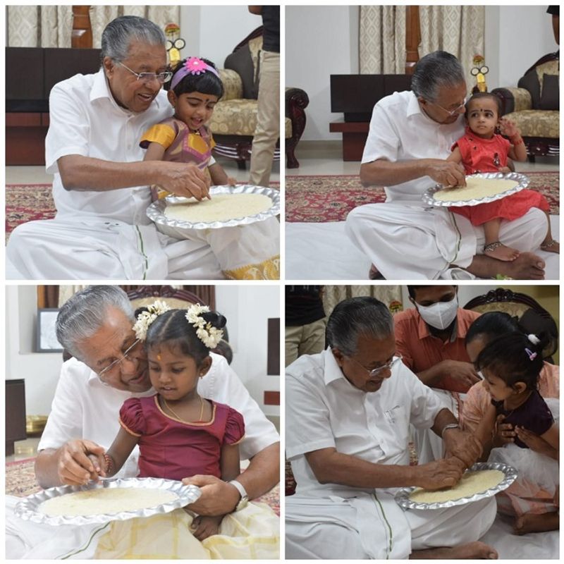Vijayadashami Kerala CM Pinarayi vijayan initiates kids into world of letters on vidyarabham dpl