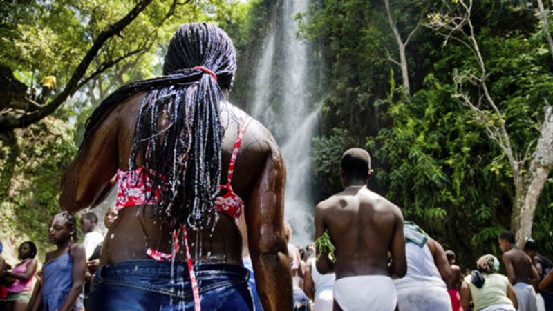 Haiti Magic waterfall where blood flows and people bathe naked