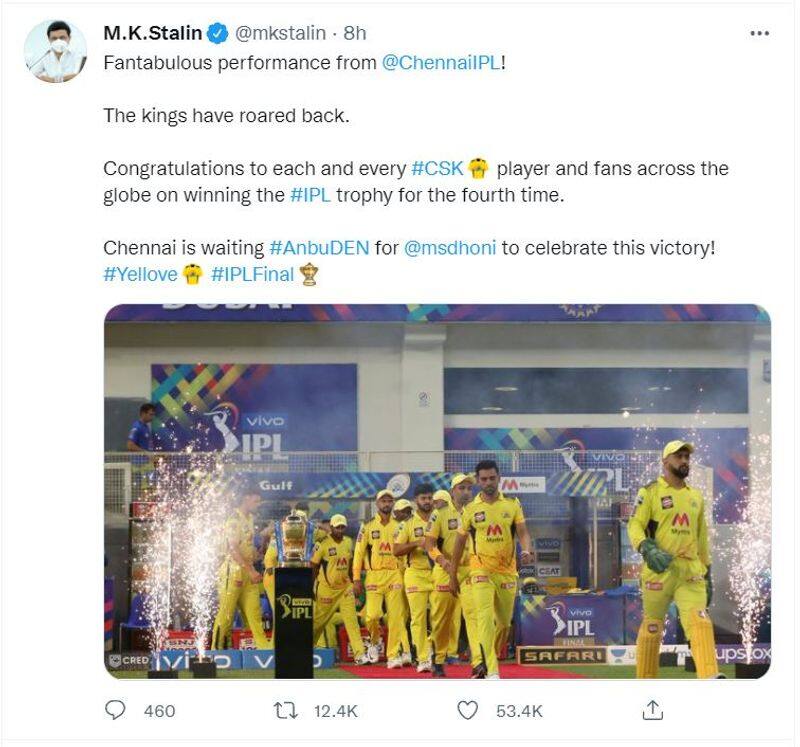 CM stalin wishes CSK