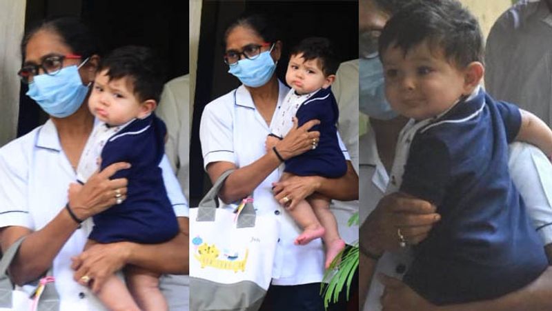 kareena kapoor son jeh ali khan spotted outside home, taimur younger brother looked sad
