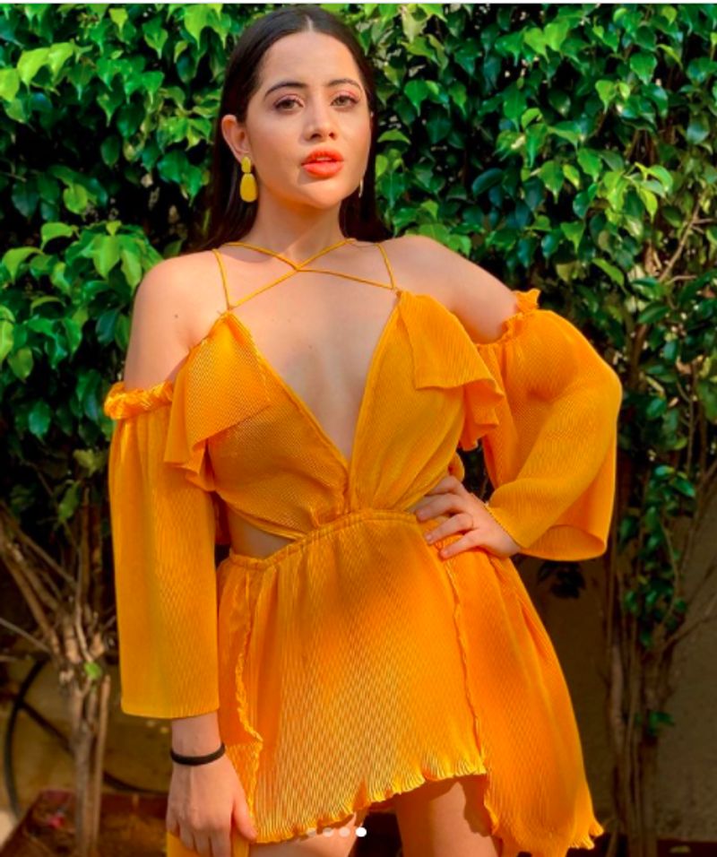 Bigg Boss OTT fame Urfi Javed steps out in hot deep neck cut out dress dpl