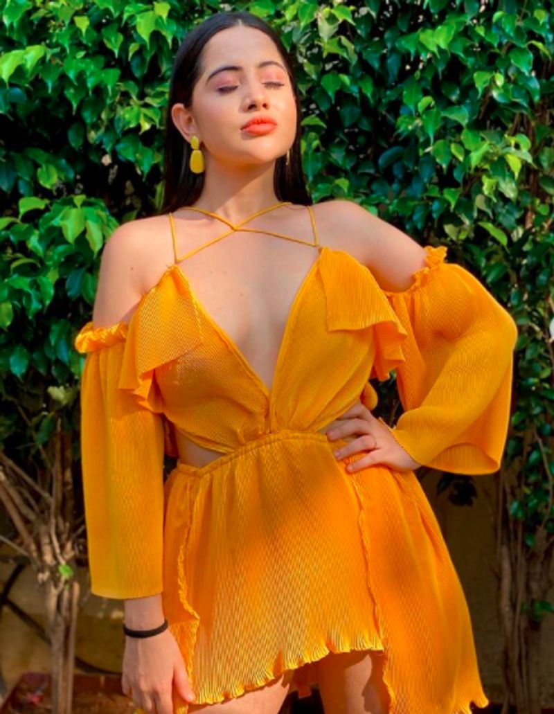 Bigg Boss OTT fame Urfi Javed steps out in hot deep neck cut out dress dpl