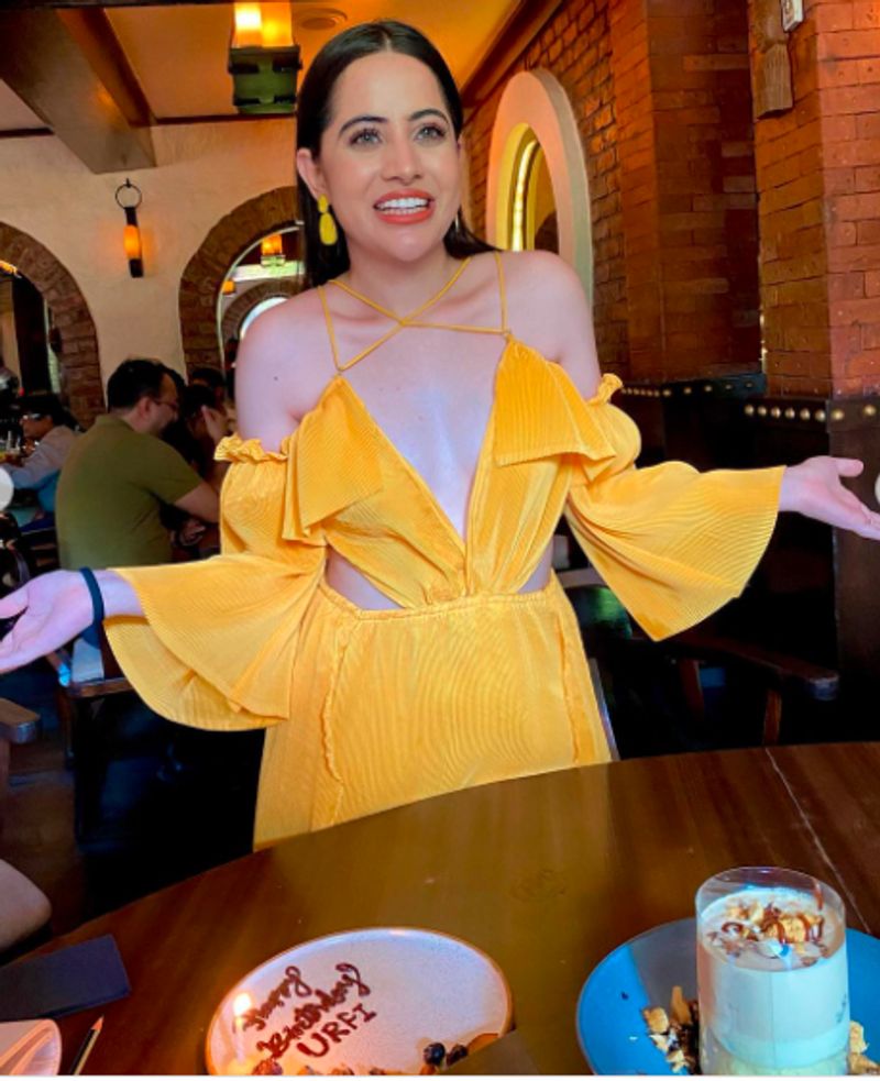 Bigg Boss OTT fame Urfi Javed steps out in hot deep neck cut out dress dpl