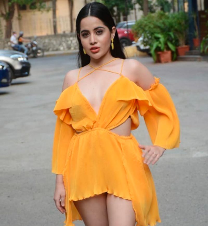 Bigg Boss OTT fame Urfi Javed steps out in hot deep neck cut out dress dpl